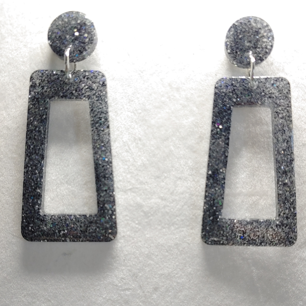 Earrings Black and Silver Glitter